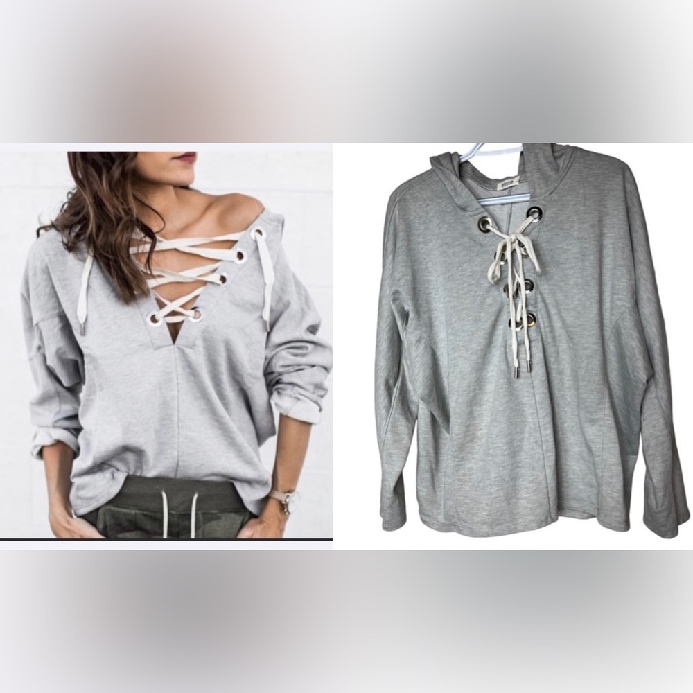 Woman's Essue Oversized Gray lace-up hoodie size large